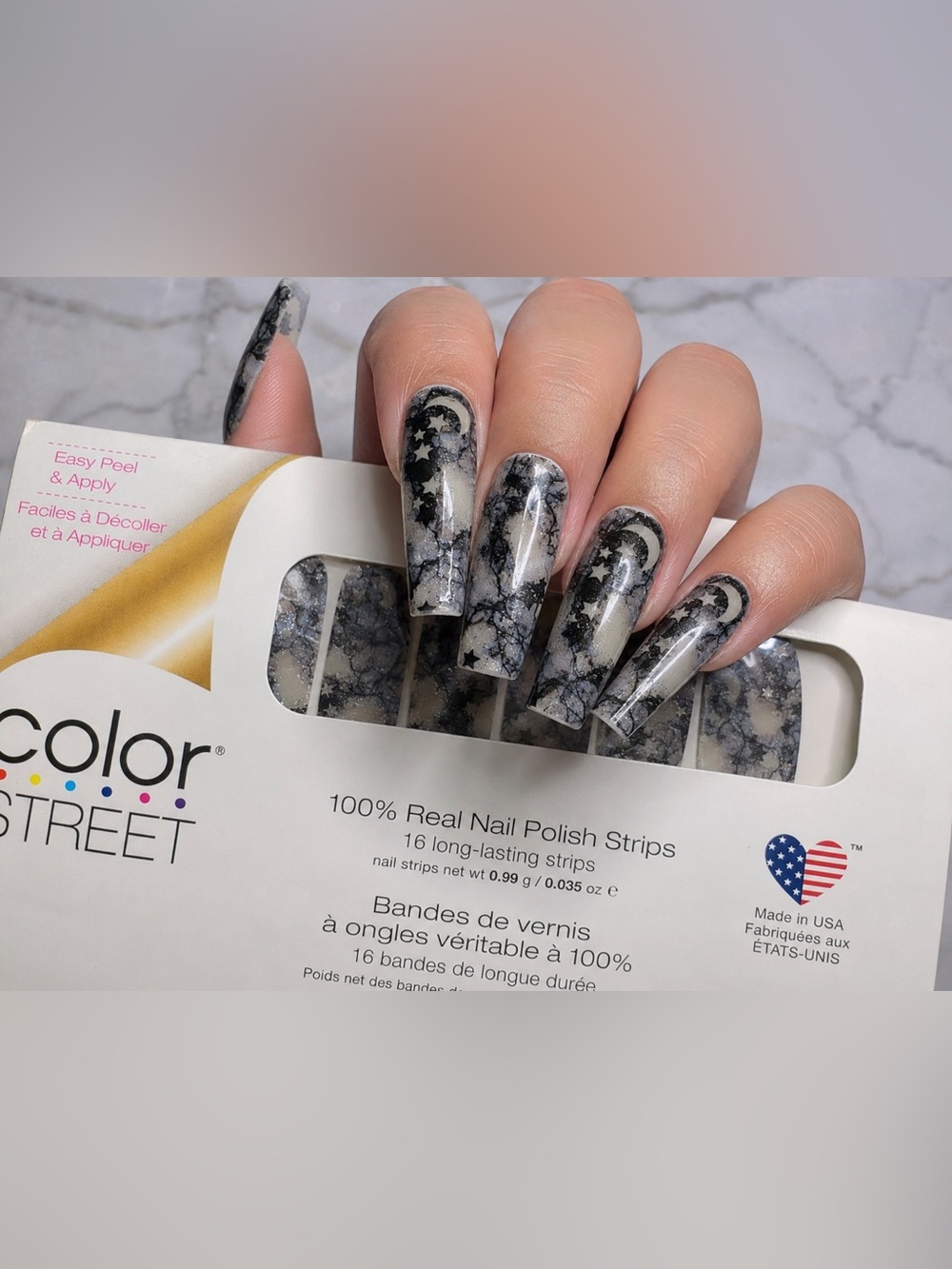 Color Street “Dark Magic” Real Nail Polish Strips Marble Celestial Nail Wraps